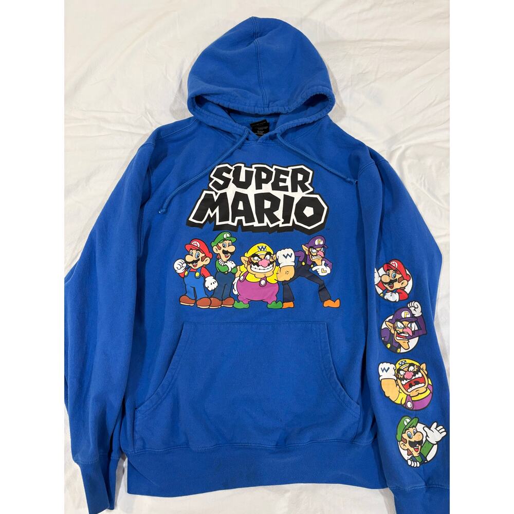 Super Mario Blue Pullover Hoodie Size Medium
